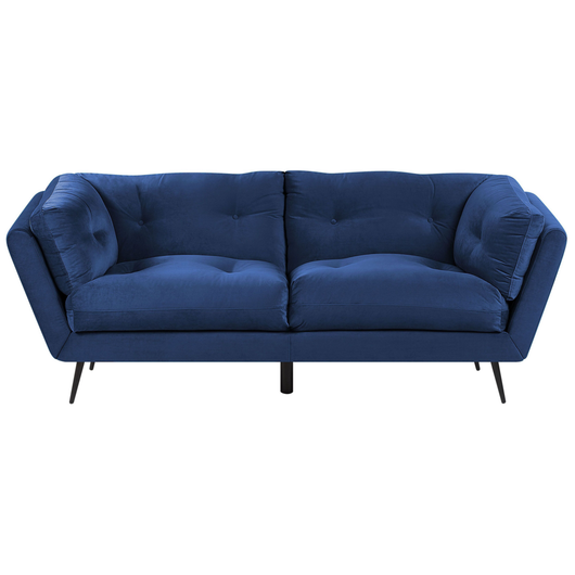Divano Gambe in Metallo Velluto Blu 210 x 90 cm con Cuscini Retro