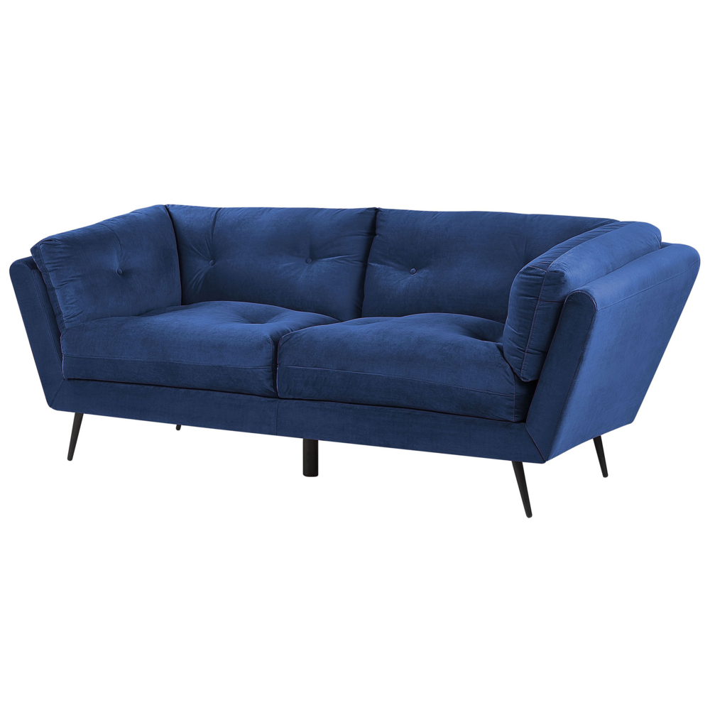 Divano Gambe in Metallo Velluto Blu 210 x 90 cm con Cuscini Retro