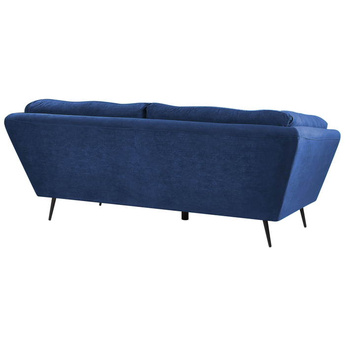 Divano Gambe in Metallo Velluto Blu 210 x 90 cm con Cuscini Retro