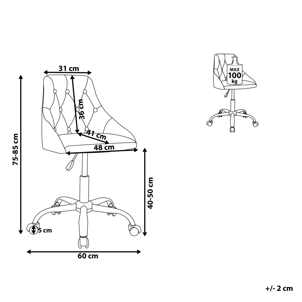 Sedia da ufficio girevole in velluto beige con bottoni regolabili in altezza