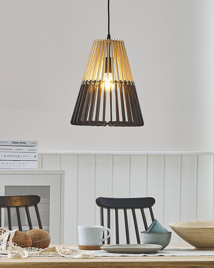 Lampadario Lampada a Sospensione in Legno Chiaro Nero Design Scandinavo
