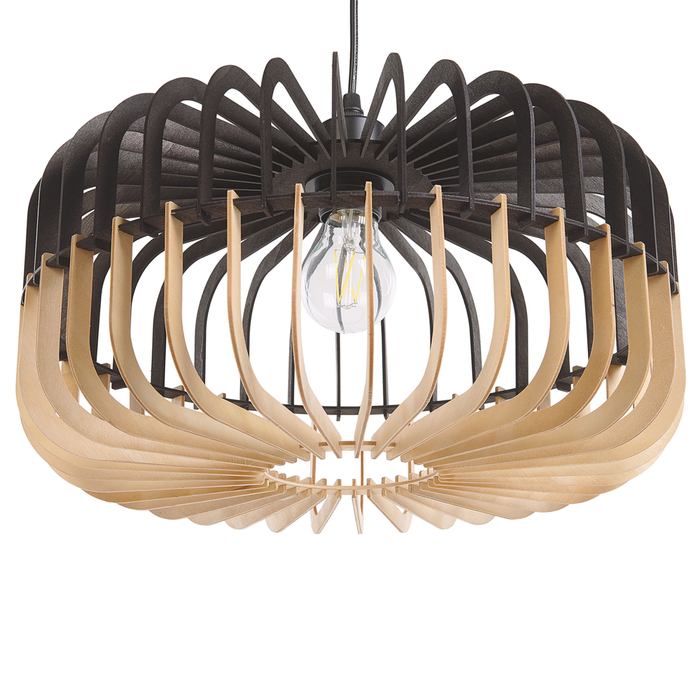 Lampadario Lampada a Sospensione in Legno Chiaro Nero Design Scandinavo