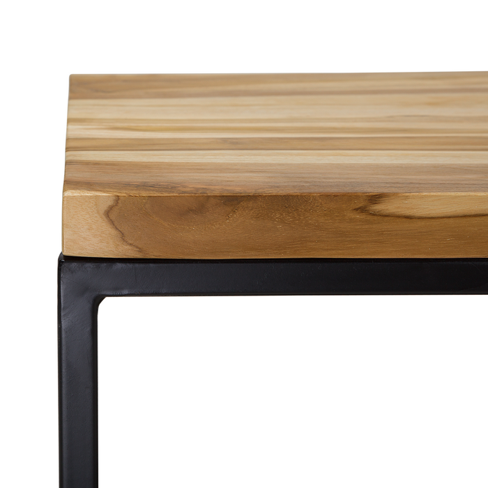 Tavolino da caffè in legno di teak chiaro con piano rettangolare con struttura in metallo Nero