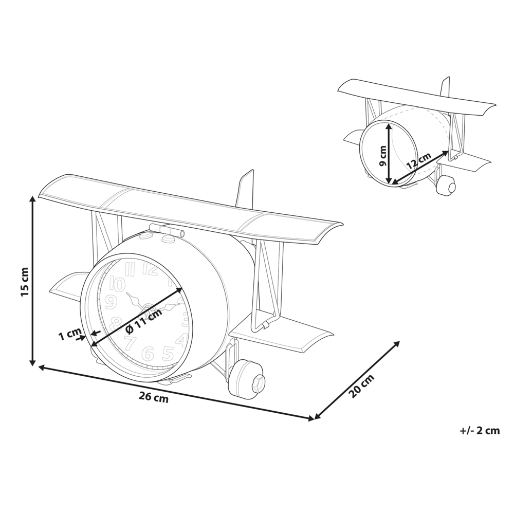 Orologio da Tavolo Forma Aeroplano Metallo Argento stile Vintage