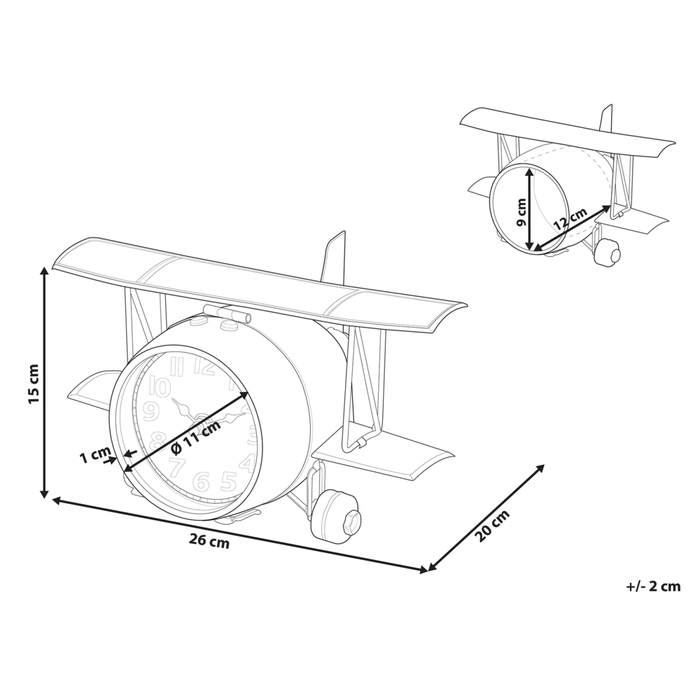 Orologio da Tavolo Forma Aeroplano Metallo Argento stile Vintage