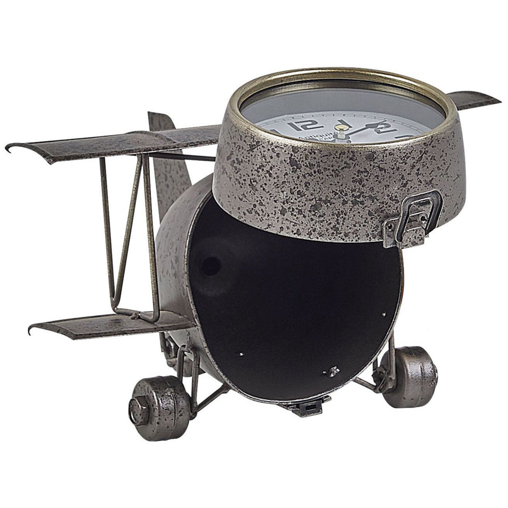 Orologio da Tavolo Forma Aeroplano Metallo Argento stile Vintage