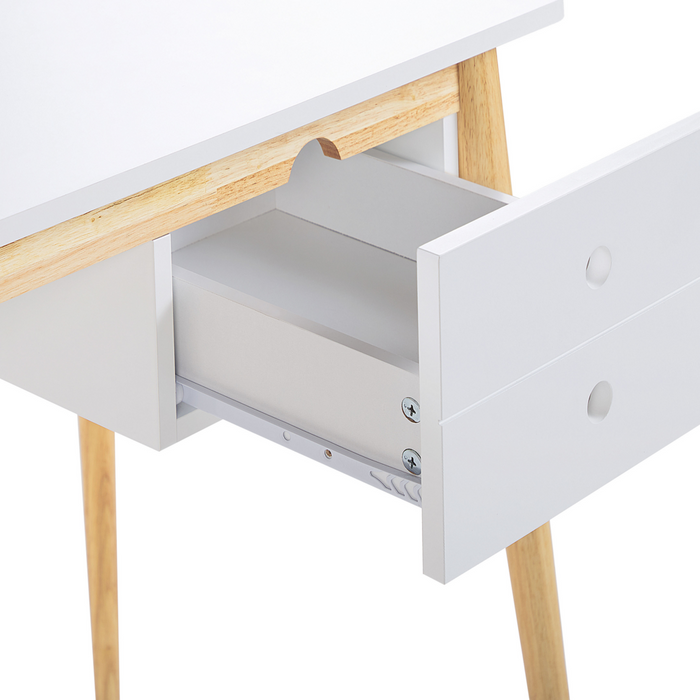 Scrivania Home Office Gambe in legno bianco e chiaro 106 x 48 cm con cassetto Retro