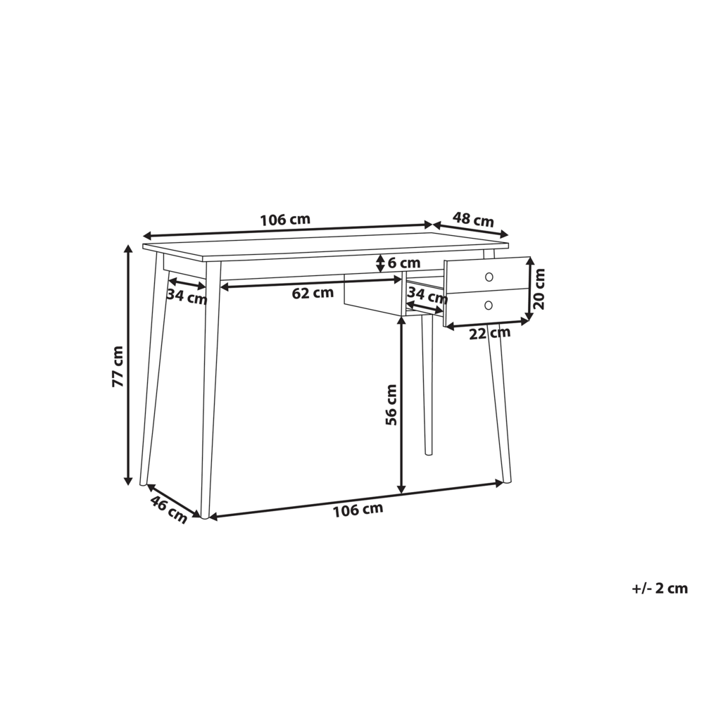 Scrivania Home Office Gambe in legno bianco e chiaro 106 x 48 cm con cassetto Retro