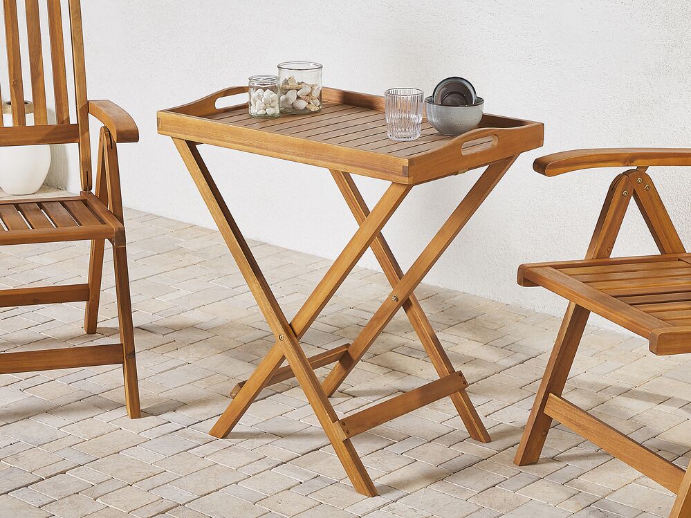 Tavolo da tè per esterni in legno di acacia vassoio pieghevole da tavolo resistente ai raggi UV