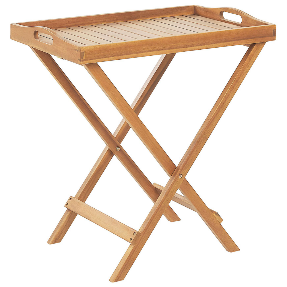 Set da bistrot da giardino Tavolo in legno di acacia chiaro 2 sedie Vassoio piano pieghevole resistente ai raggi UV