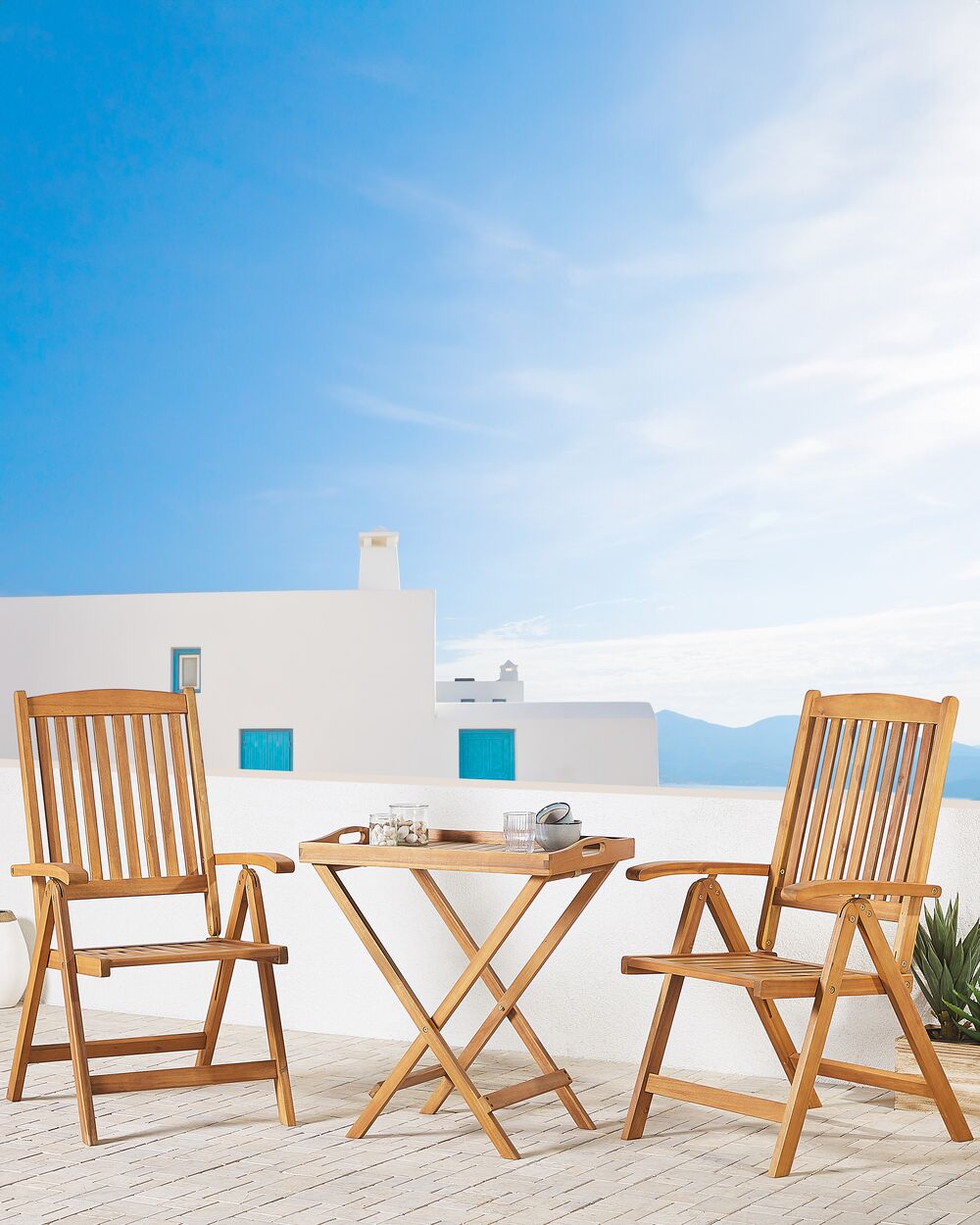 Set di 2 sedie da giardino in legno di acacia chiaro pieghevole in stile rustico resistente ai raggi UV