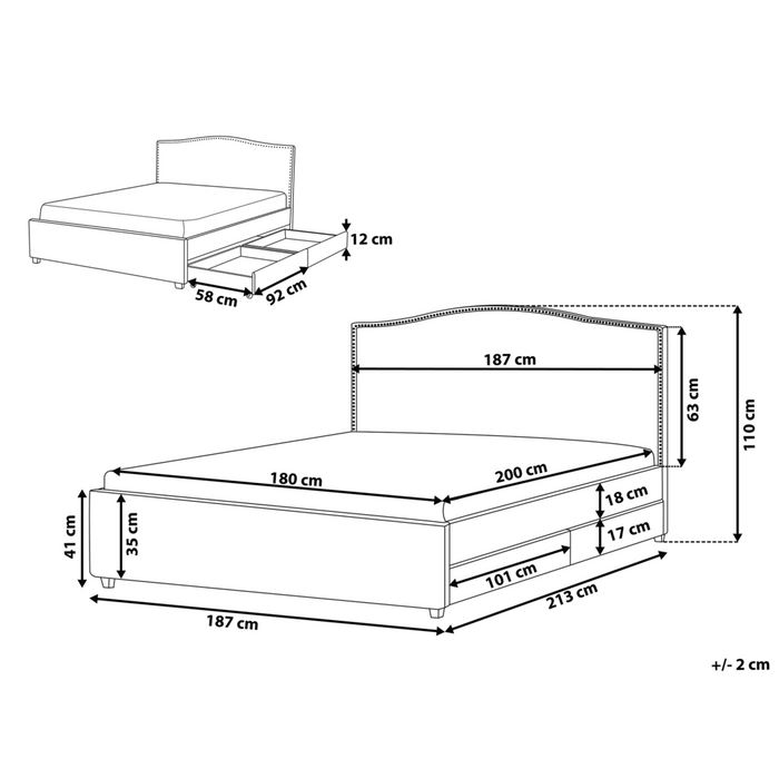 Struttura del letto Cassetto imbottito in poliestere beige 180 x 200 cm Design tradizionale
