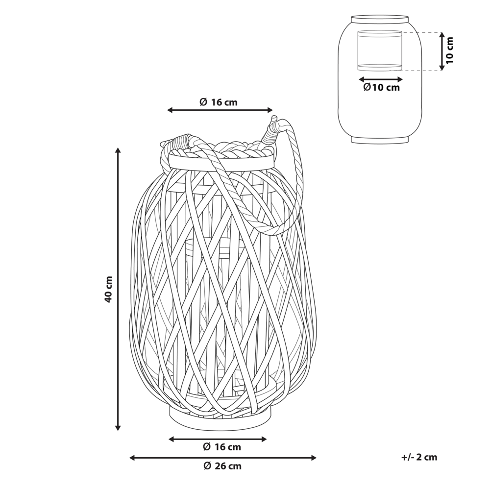 Lanterna in legno di salice Nero e vetro 40 cm Portacandele per interni ed esterni Boho scandinavo