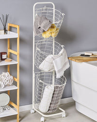 Supporto per cesto in filo metallico a 3 livelli in metallo bianco con maniglie per rotelle Cucina rimovibile Accessorio bagno per asciugamani