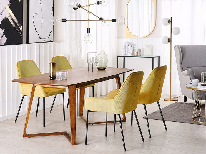 Tavolo da pranzo impiallacciato noce scuro MDF Rubberwood 180 x 90 cm Base stabile Soggiorno