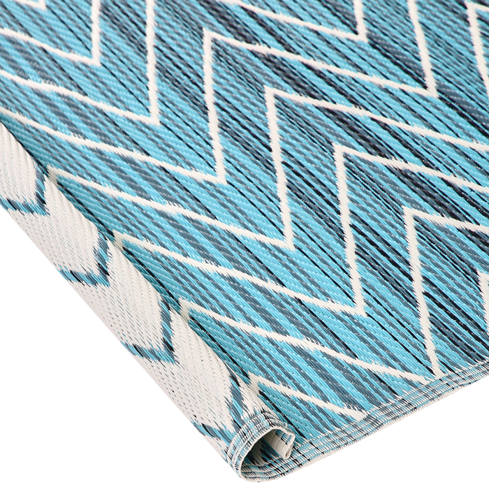 Tappeto per esterni blu in polipropilene riciclato 120 x 180 cm motivo terrazza balcone