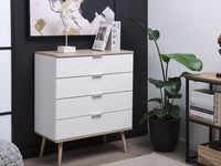Cassettiera Credenza Bianca con 4 Cassetti 93 x 79 cm Soggiorno Camera da Letto Corridoio Armadietto Stile Scandinavo