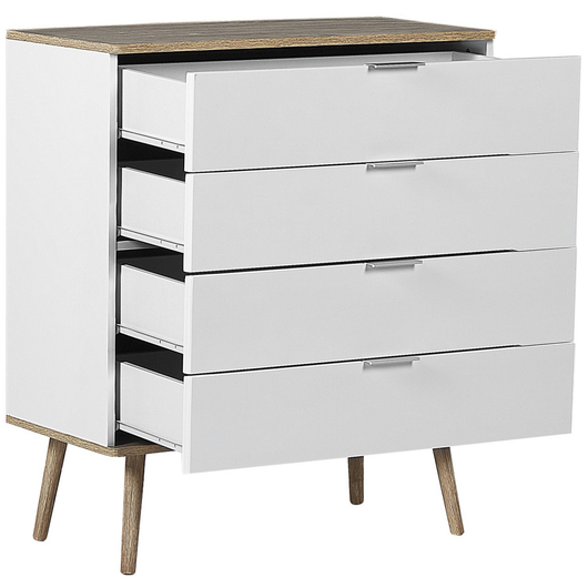 Cassettiera Credenza Bianca con 4 Cassetti 93 x 79 cm Soggiorno Camera da Letto Corridoio Armadietto Stile Scandinavo