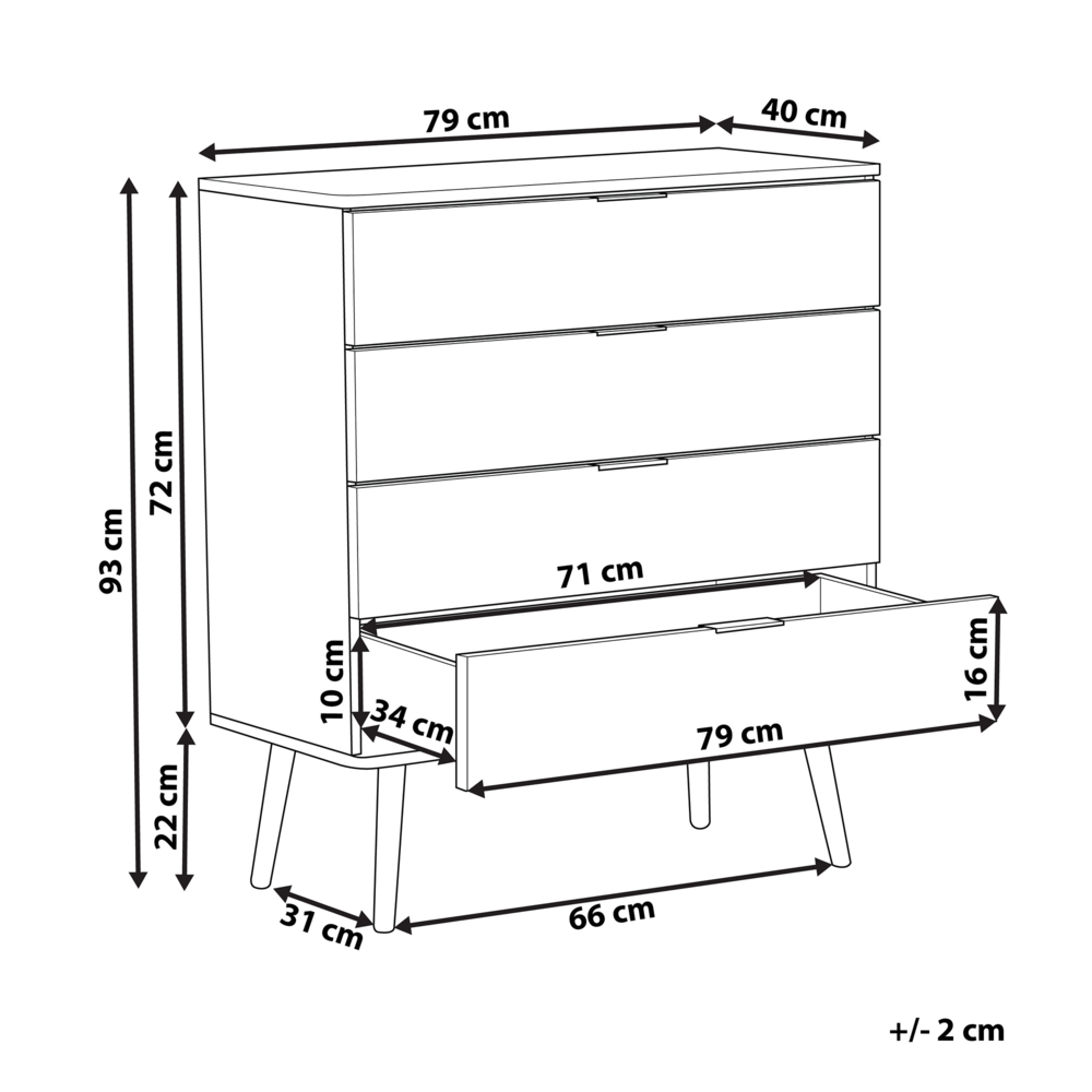 Cassettiera Credenza Bianca con 4 Cassetti 93 x 79 cm Soggiorno Camera da Letto Corridoio Armadietto Stile Scandinavo