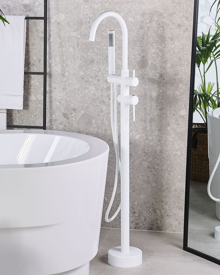 Rubinetto per vasca da bagno Rubinetto per vasca freestanding in acciaio inox in ottone bianco con doccetta Design moderno