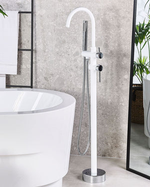 Miscelatore vasca da bagno bianco con ottone argento rubinetto vasca freestanding in acciaio inox con doccetta design moderno