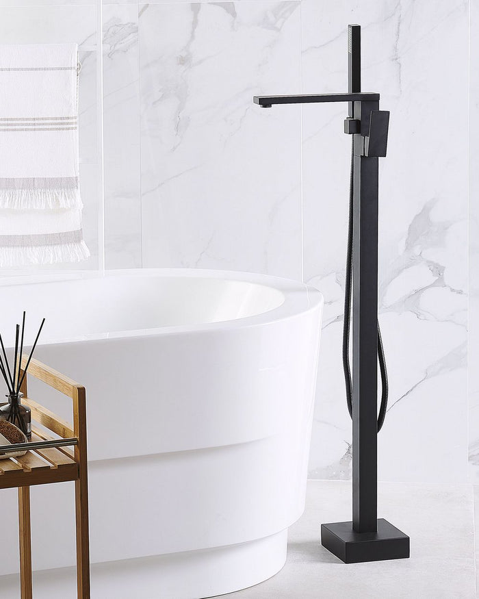 Miscelatore vasca da bagno freestanding Kit doccia rubinetto Nero montato a pavimento