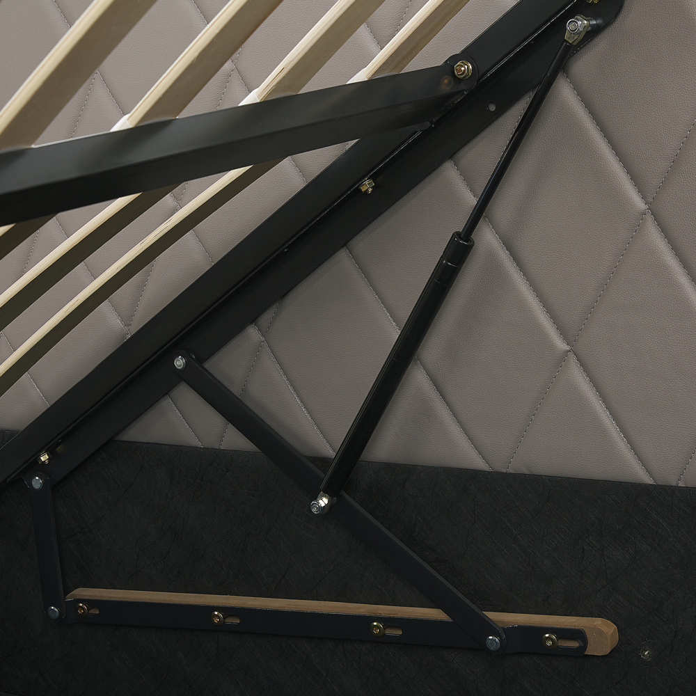 Letto contenitore Tappezzeria in pelle sintetica color talpa 160 x 200 cm con base a doghe Testiera trapuntata a diamante