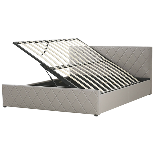 Letto contenitore Tappezzeria in pelle sintetica color talpa 180 x 200 cm con base a doghe Testiera trapuntata a diamante