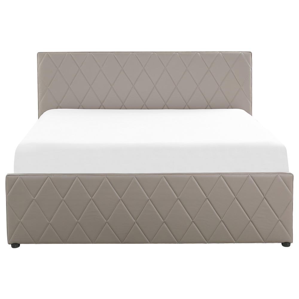 Letto contenitore Tappezzeria in pelle sintetica color talpa 180 x 200 cm con base a doghe Testiera trapuntata a diamante