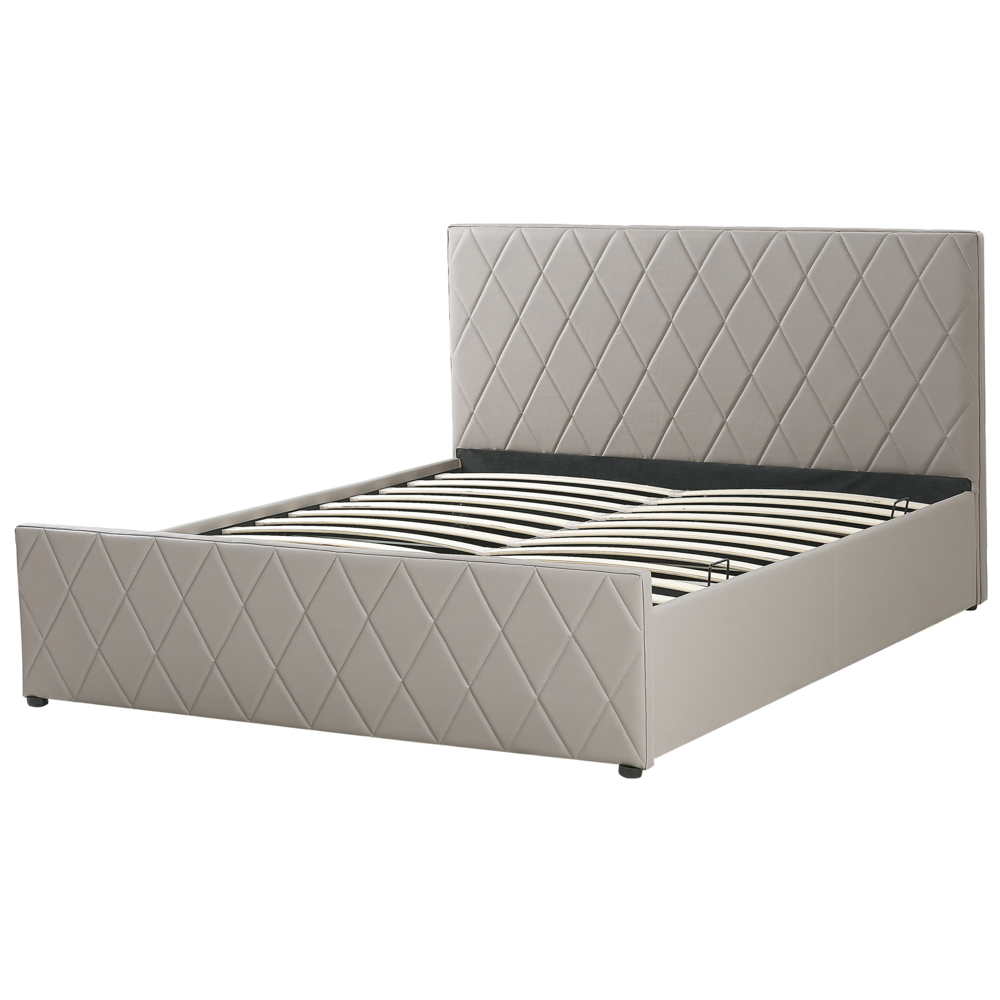 Letto contenitore Tappezzeria in pelle sintetica color talpa 180 x 200 cm con base a doghe Testiera trapuntata a diamante