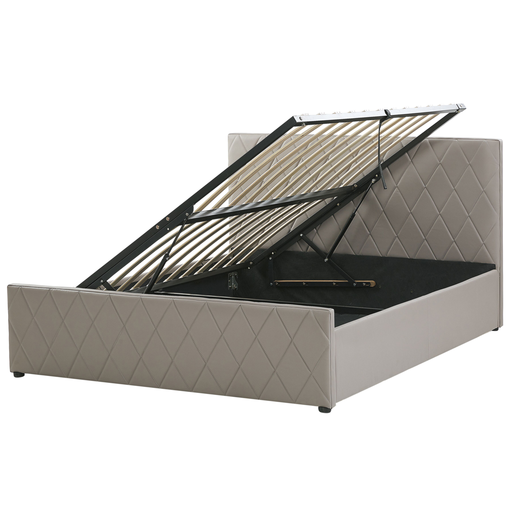 Letto contenitore Tappezzeria in pelle sintetica color talpa 180 x 200 cm con base a doghe Testiera trapuntata a diamante