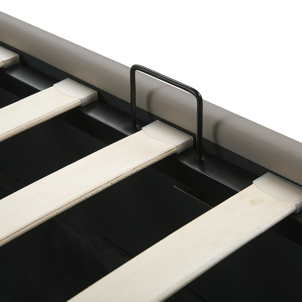 Letto contenitore Tappezzeria in pelle sintetica color talpa 180 x 200 cm con base a doghe Testiera trapuntata a diamante