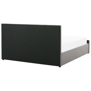 Letto contenitore tappezzeria in velluto grigio matrimoniale 140 x 200 cm con testiera trapuntata a rombi con base a doghe