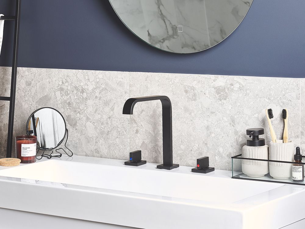 Miscelatore per lavabo Rubinetto a doppia leva per bagno moderno in ottone Nero opaco in metallo