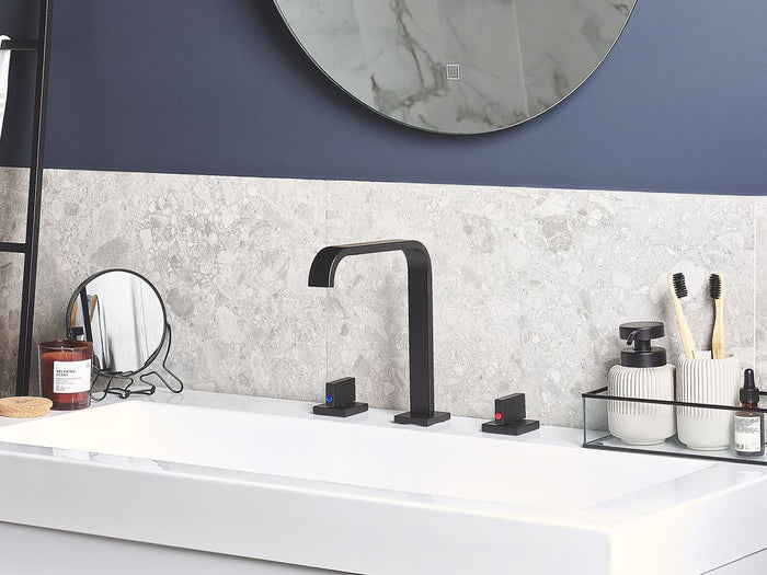 Miscelatore per lavabo Rubinetto a doppia leva per bagno moderno in ottone Nero opaco in metallo