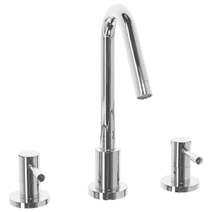 Miscelatore Lavabo Argento Metallo Lucido Ottone Bagno Moderno Rubinetto A Doppia Leva