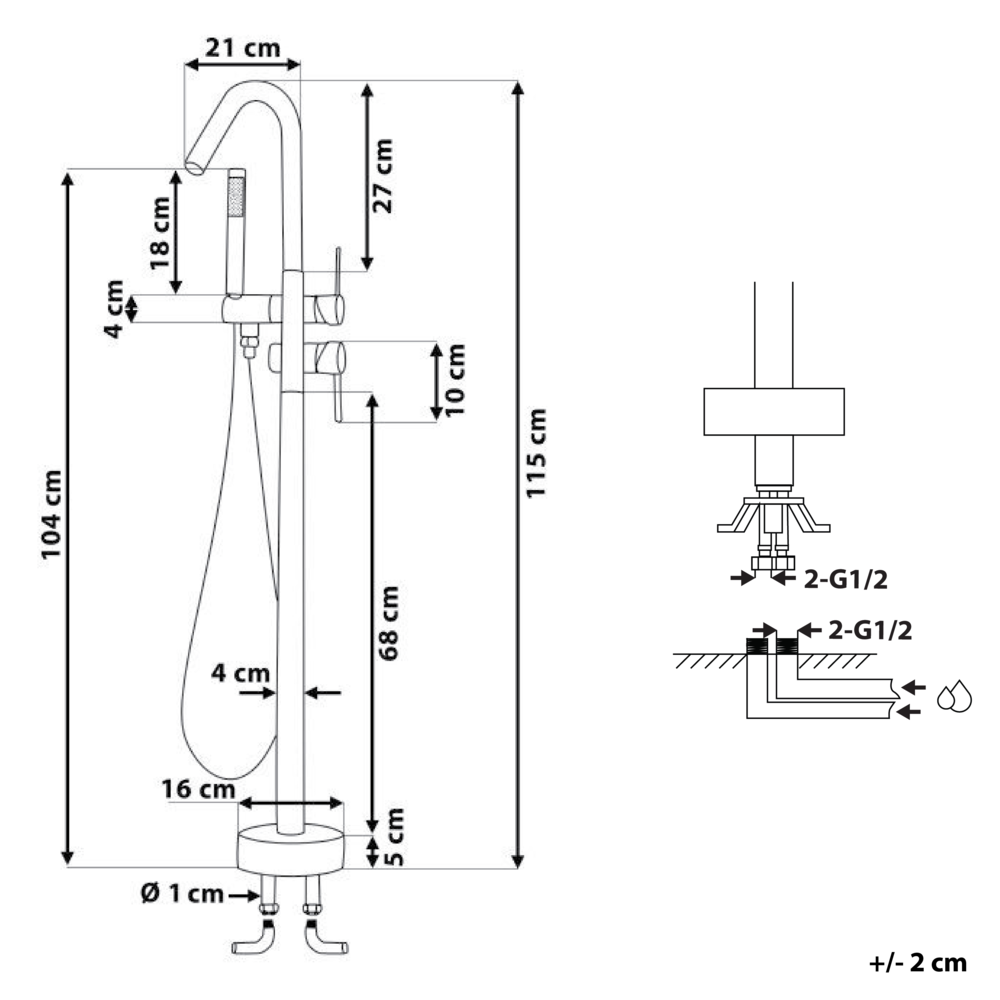 Rubinetto vasca da bagno bianco opaco freestanding 118 cm con doccetta moderna
