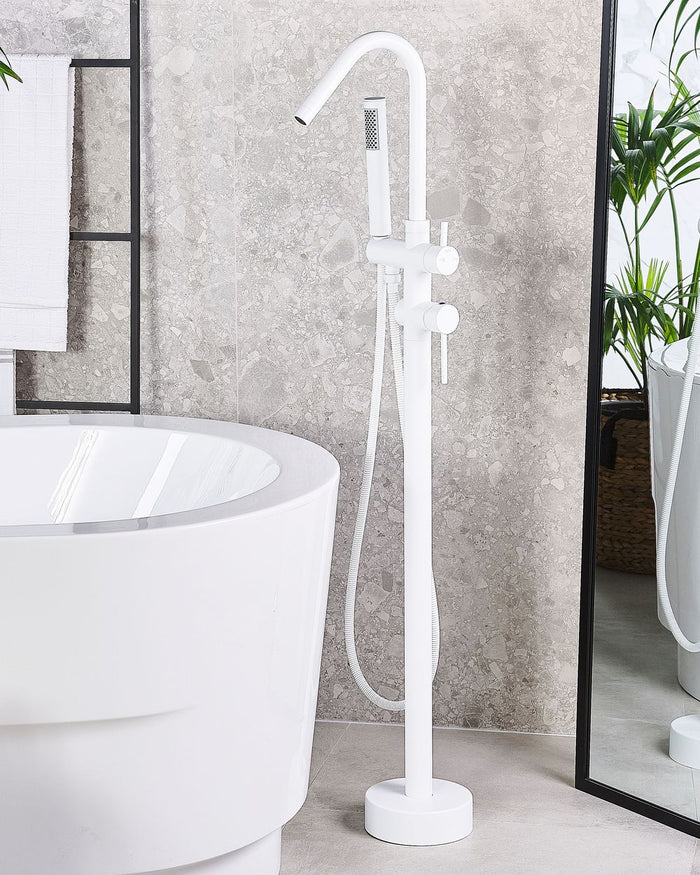 Rubinetto vasca da bagno bianco opaco freestanding 118 cm con doccetta moderna