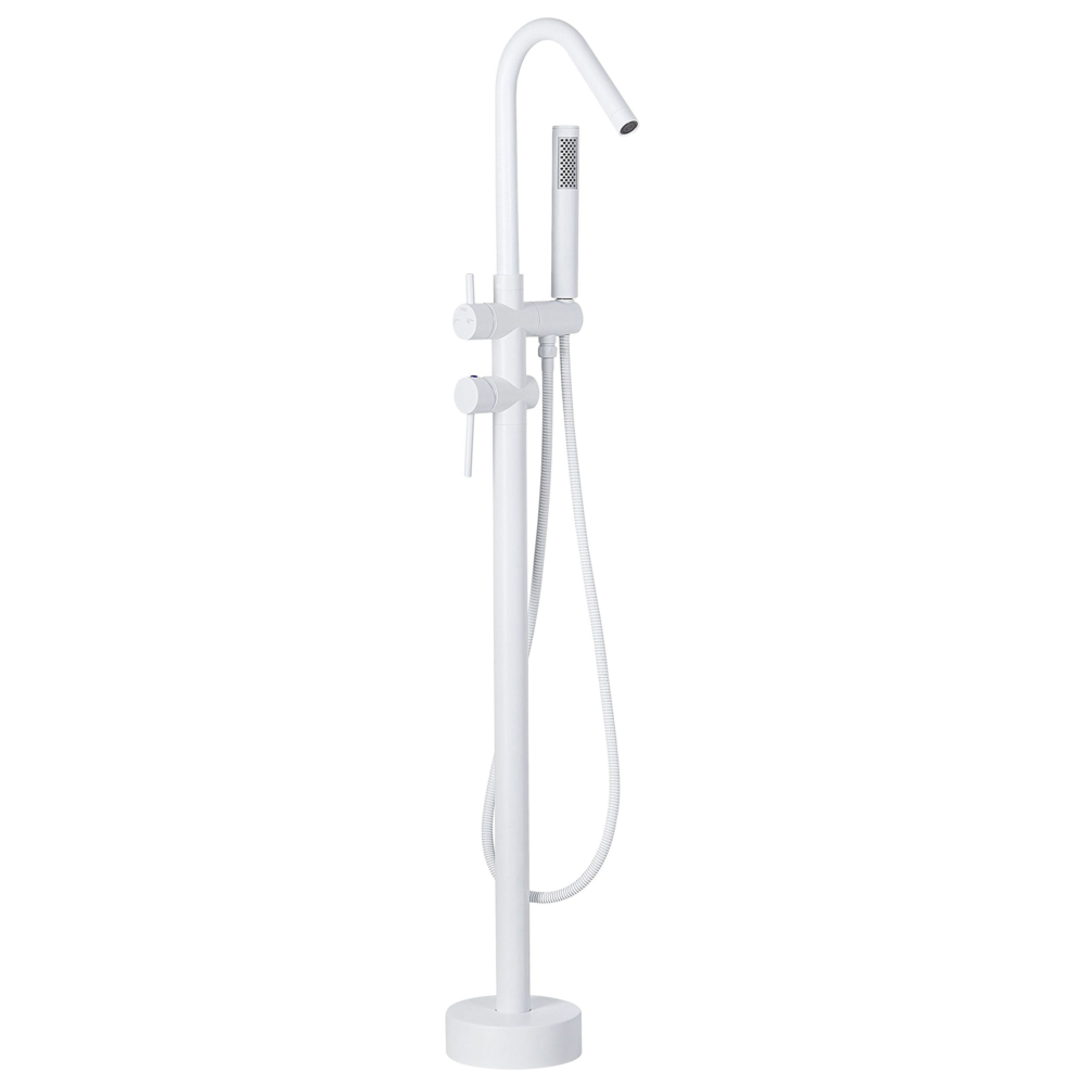 Rubinetto vasca da bagno bianco opaco freestanding 118 cm con doccetta moderna