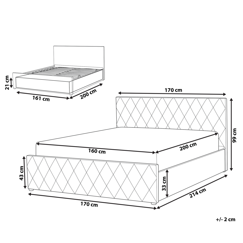Letto contenitore Tappezzeria in pelle sintetica color talpa 160 x 200 cm con base a doghe Testiera trapuntata a diamante