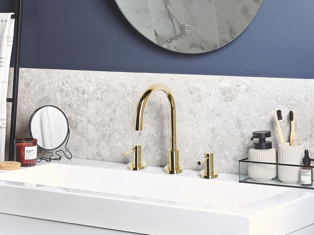 Rubinetto da Bagno per Lavabo in Ottone Dorato con Due Manopole moderno curvo sanitari