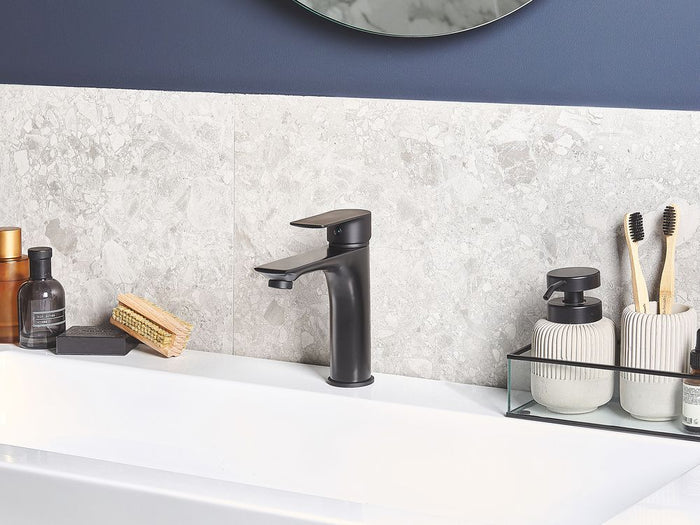 Miscelatore Lavabo Miscelatore Monocomando In Ottone Nero Opaco Bocca Piatta