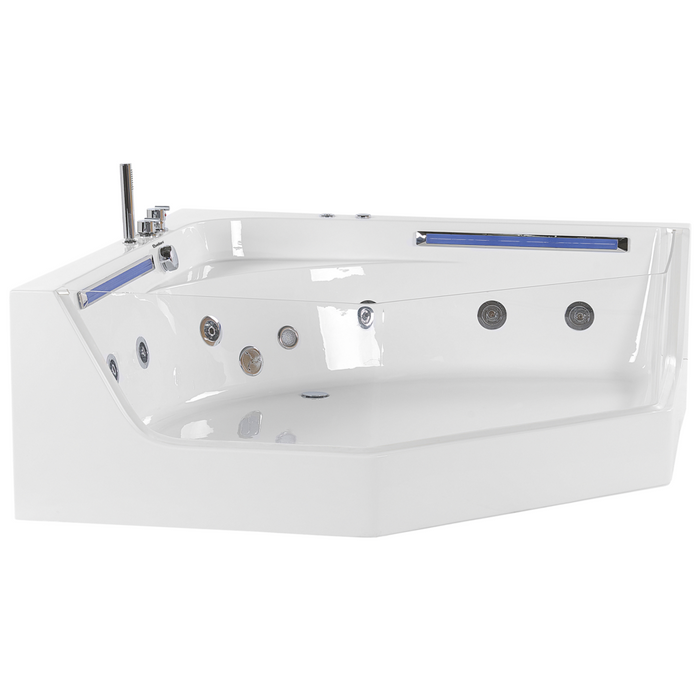 Vasca Idromassaggio Angolare Bianca con LED e getti massaggianti Design Moderno per 2 Persone