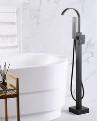 Rubinetto per vasca da bagno Rubinetto per vasca freestanding in ottone Nero opaco con doccetta a pavimento Design moderno