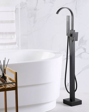 Rubinetto per vasca da bagno Rubinetto per vasca freestanding in ottone Nero opaco con doccetta a pavimento Design moderno