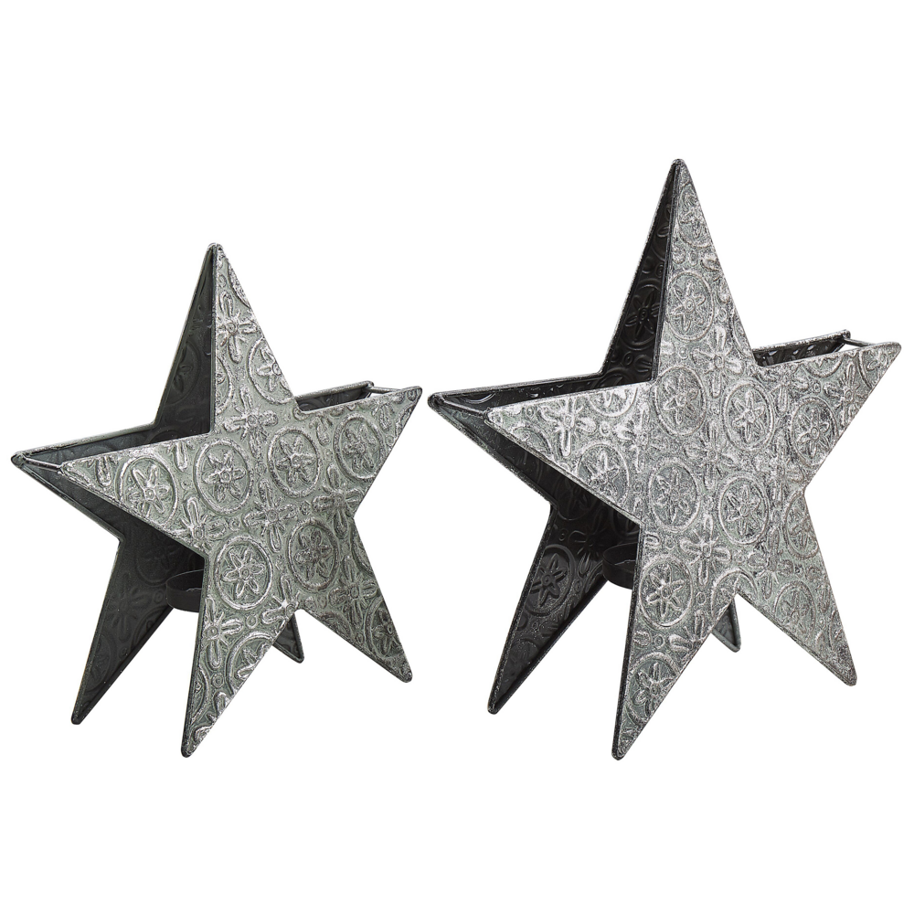 Set di 2 portacandele stelle in metallo argento ornamenti natalizi figure