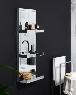 Mensola Bagno Effetto Specchio Argento 3 Gomme Vetro Temperato Glam Decorativo