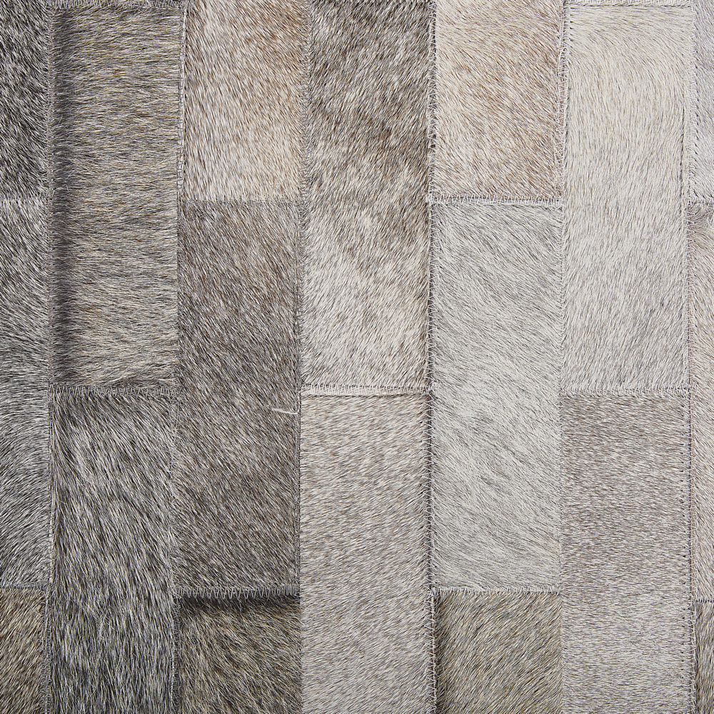 Tappeto Rotondo Pelle Bovina Marrone e Beige ø 140 cm Patchwork Rettangoli Rustico