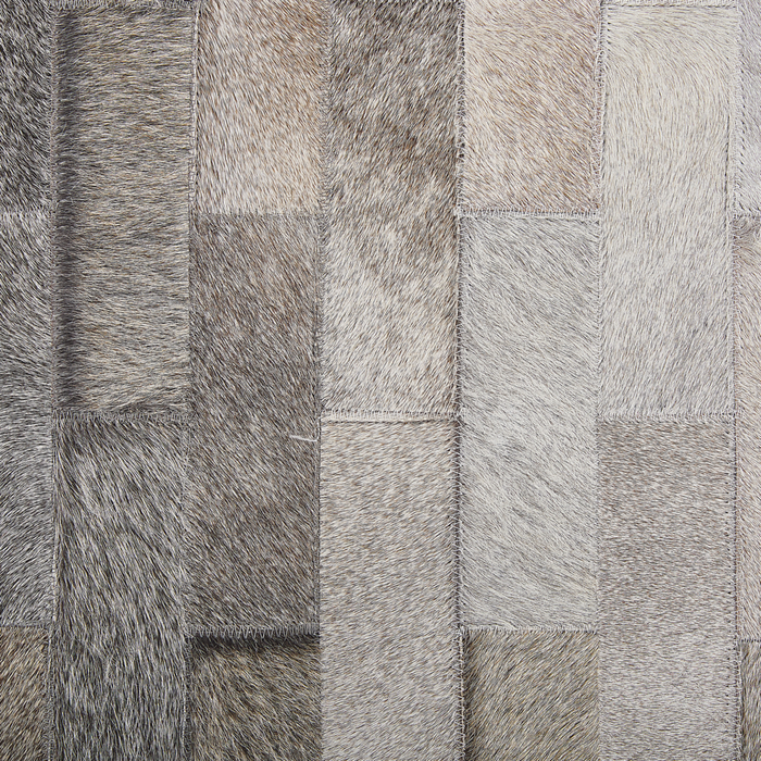 Tappeto Rotondo Pelle Bovina Marrone e Beige ø 140 cm Patchwork Rettangoli Rustico