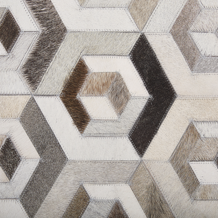 Tappeto rettangolare in pelle di vacchetta beige e marrone 140 x 200 cm Patchwork motivo geometrico retrò